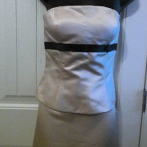 Bill Levkoff Cream Tuxedo Style Cocktail Dress with Black Belt 2-piece Size 10.